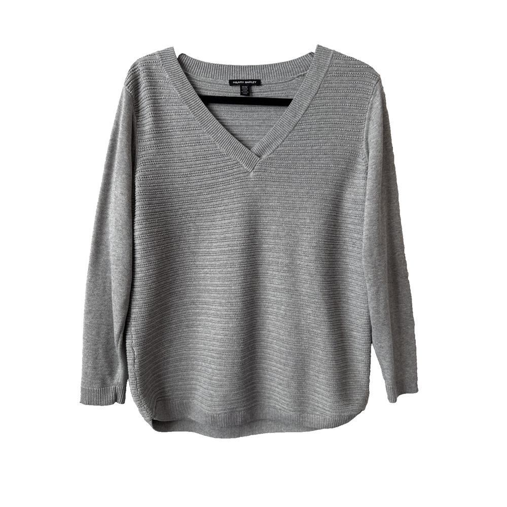 Hilary Radley Womens M Preppy Pullover Knit Tunic Ribbed V Neck Sweater Boho‎